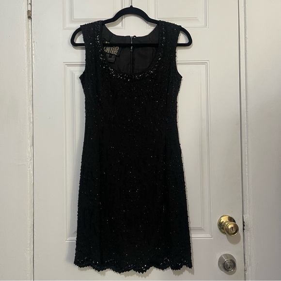 VINTAGE ESCADA COUTURE Black 100% Silk Beaded Mini Dress Size 34 USA XS - Picture 4 of 13